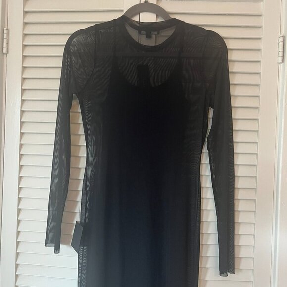 NWT Lulus dress small sheer black long sleeves mesh slip midi - Picture 10 of 15